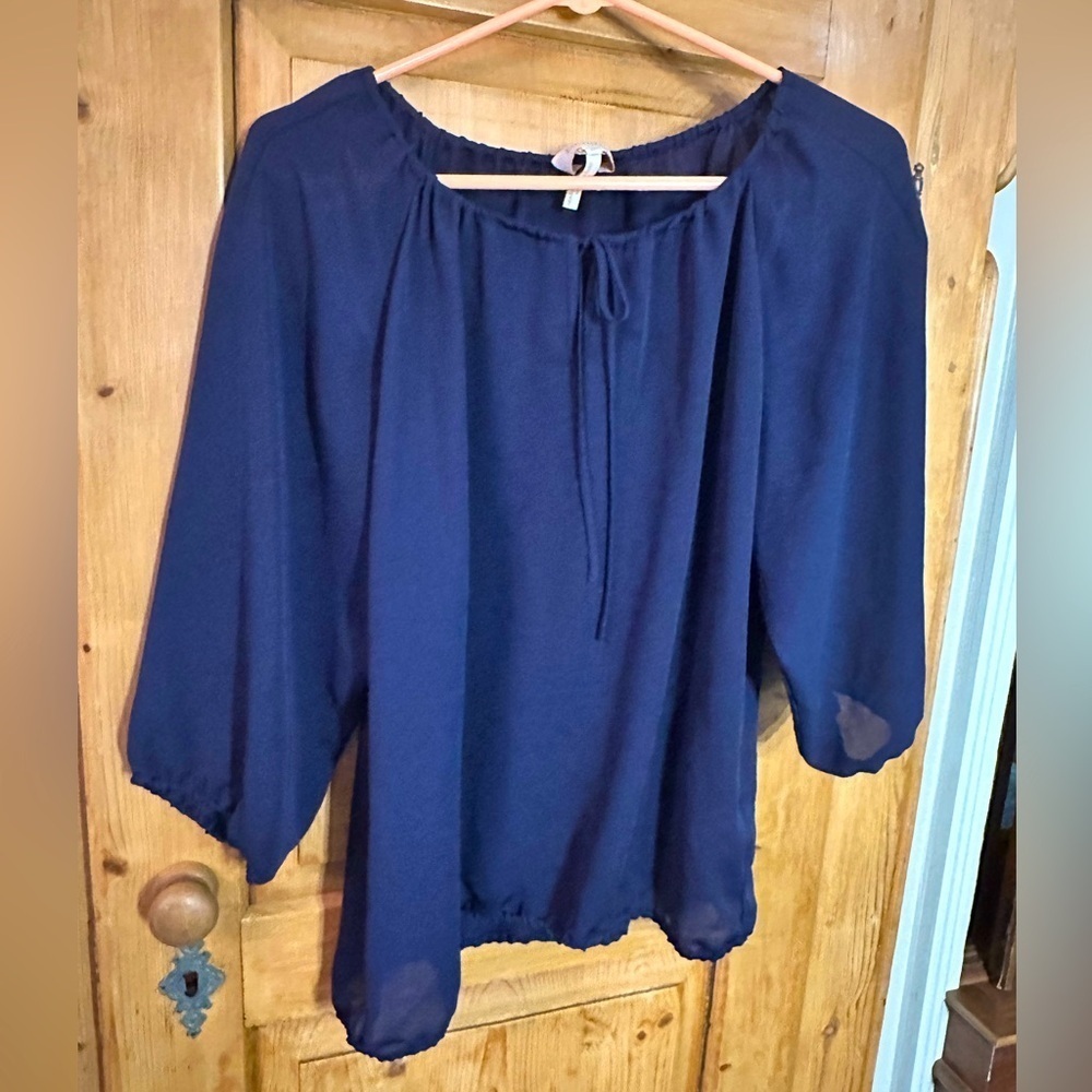 Laundry by Shelli Segal Navy Sheer Blouse Very Lightweight Size Medium